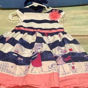 Toddler Girl’s Pink & Navy Striped Dress Size 18 Months